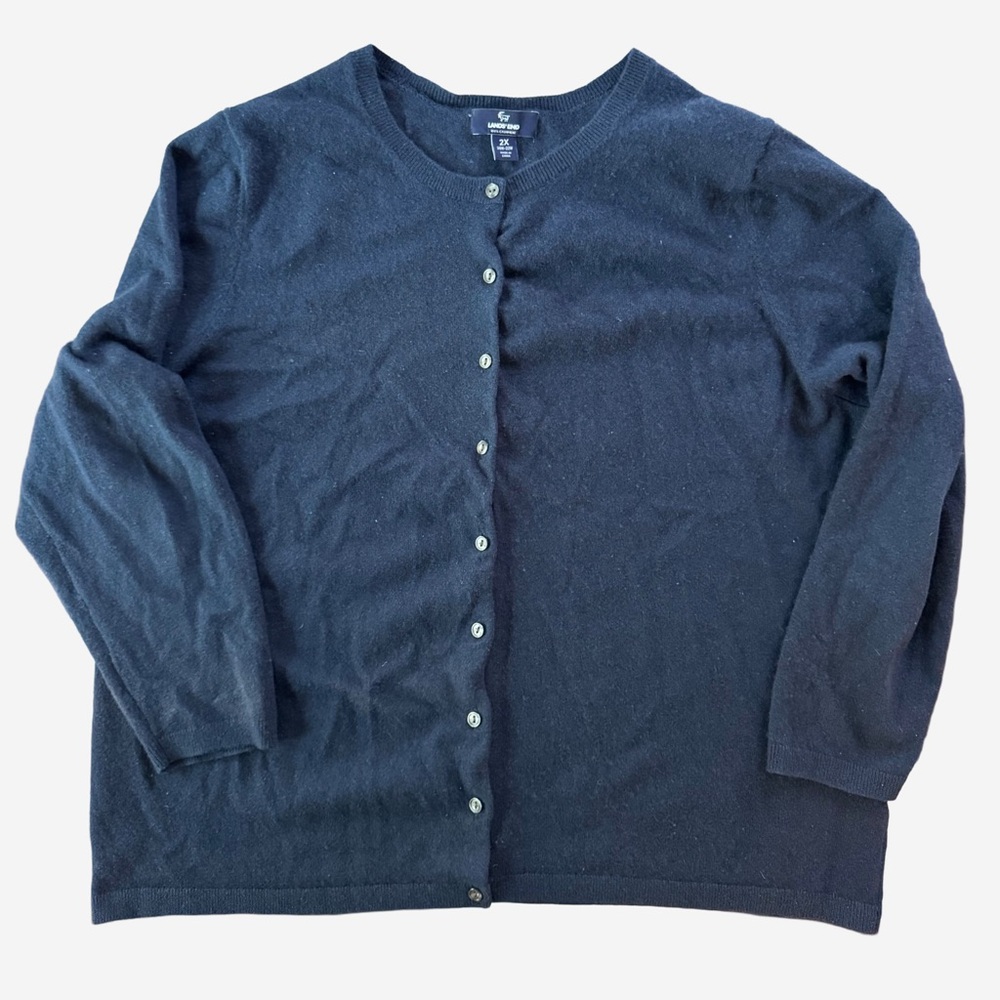 Lands’ End Navy Blue 100% Cashmere Cardigan – Plus Size 2X